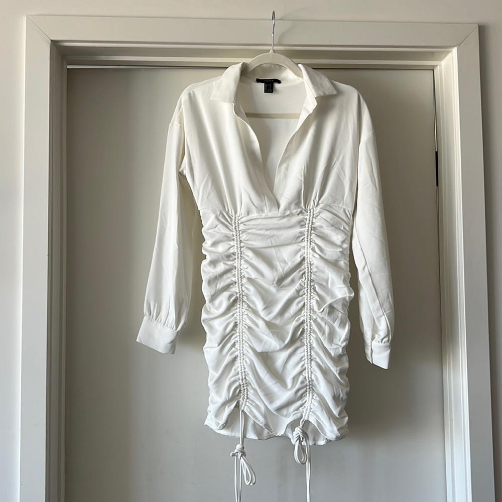 White Ruched Mini Dress
